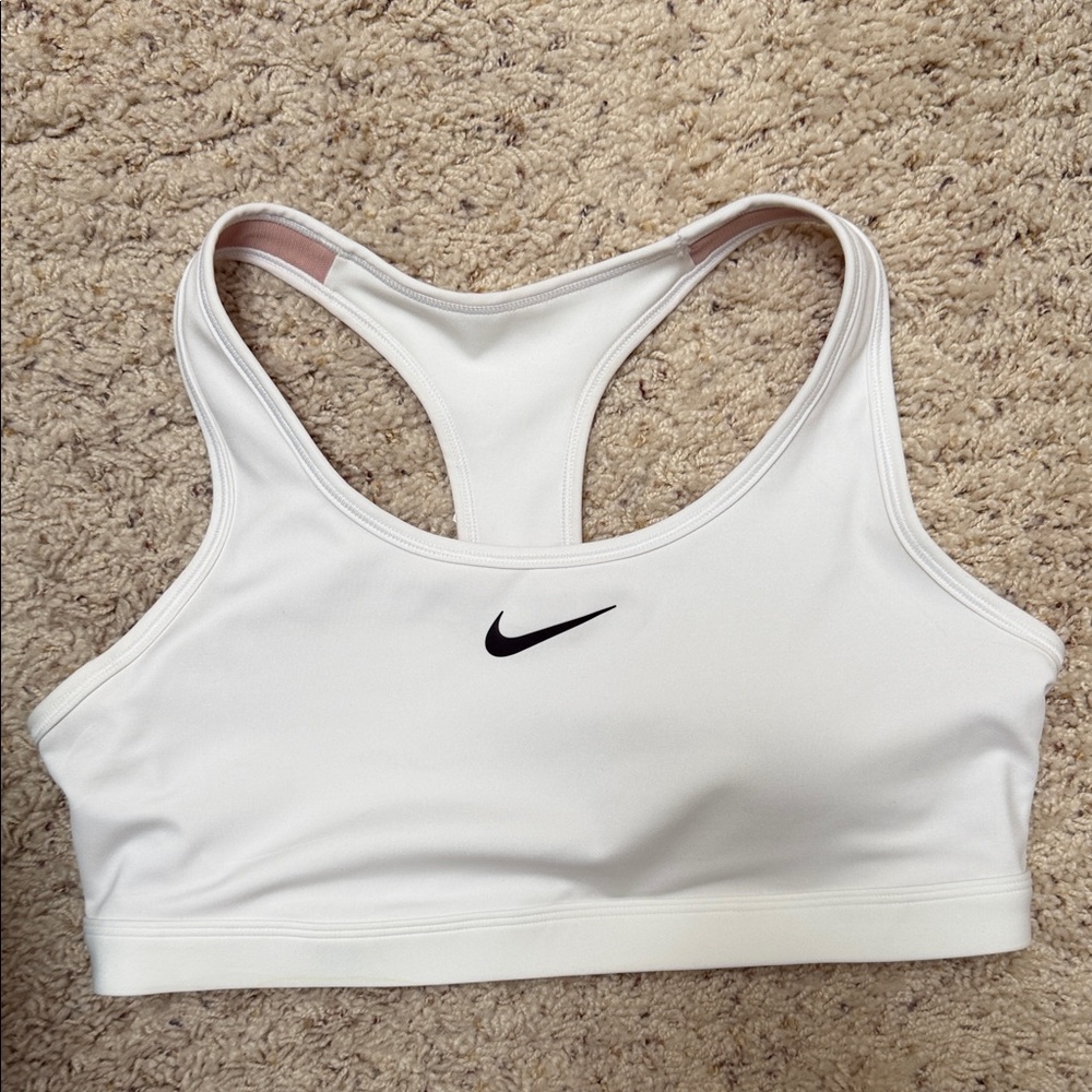 Nike White Racerback Sports Bra with Black Swoosh